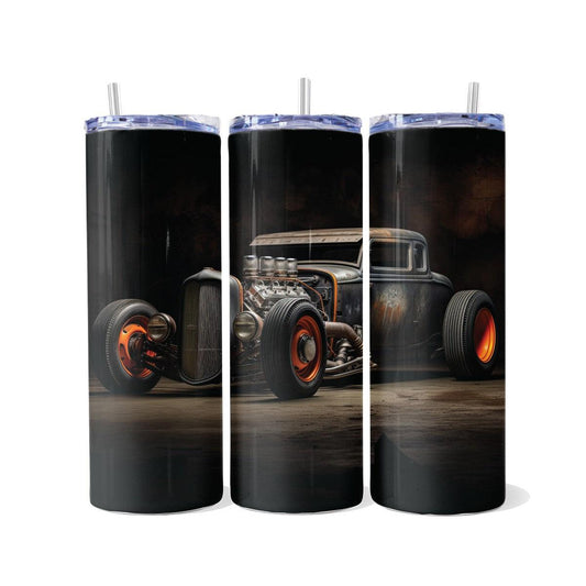 Street Rod in Black with Red Wheels Skinny Tumbler - skinny tumbler