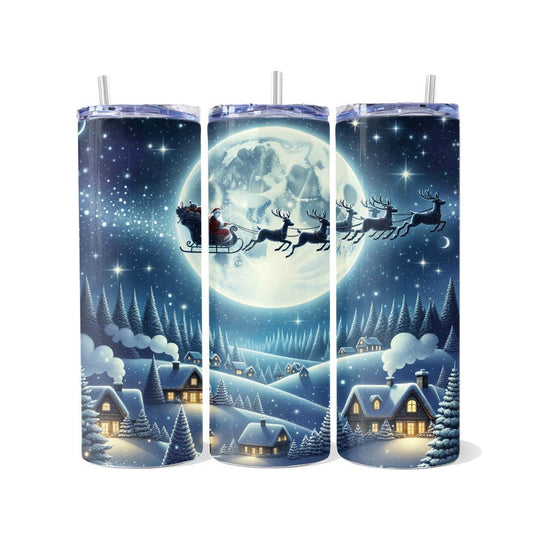 Merry Night: Santa’s Moonlit Sleigh on a Skinny Tumbler - skinny tumbler