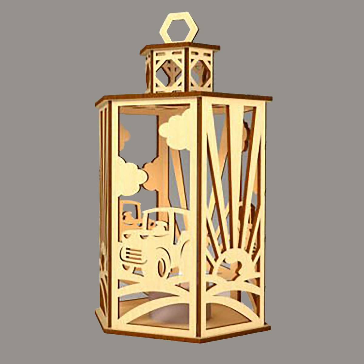 Farmyard Lantern Cupola Designs with a flameless candle and 10 design choices - Tractor / Rosewood / Basswood - decor