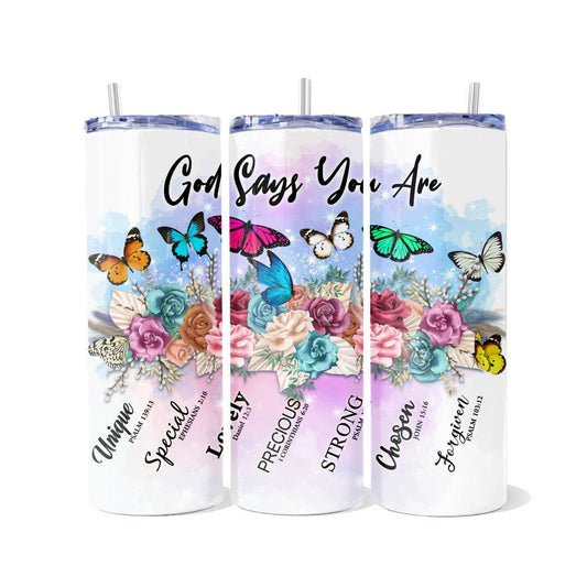 Inspiring Divine Affirmations Embrace Your Soul with 3 design choices - a Skinny Tumbler - skinny tumbler