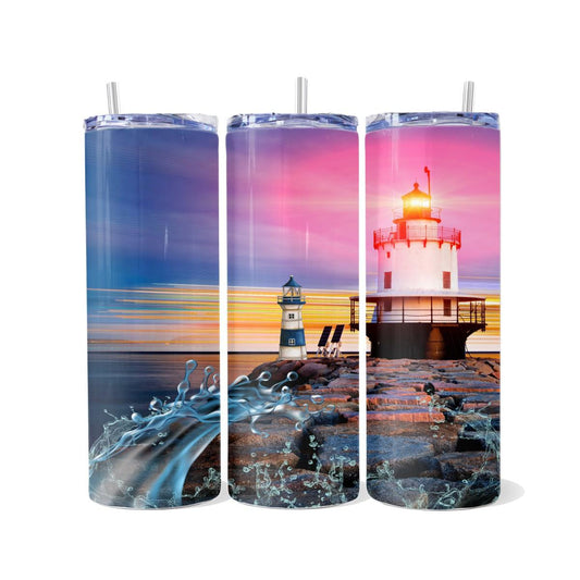 Stunning View of Two Lighthouses - a Skinny Tumbler - skinny tumbler