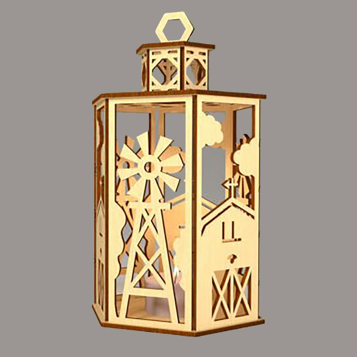 Farmyard Lantern Cupola Designs with a flameless candle and 10 design choices - Barn & Windmill / Rosewood / Basswood