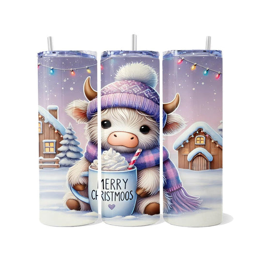 Merry Christmoos: The Coziest Cow! - a Skinny Tumbler - skinny tumbler