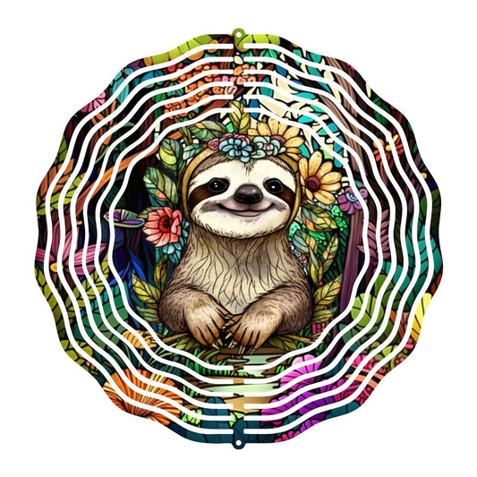 A Sloth Hiding Among the Flora on a Wind Spinner - wind spinner