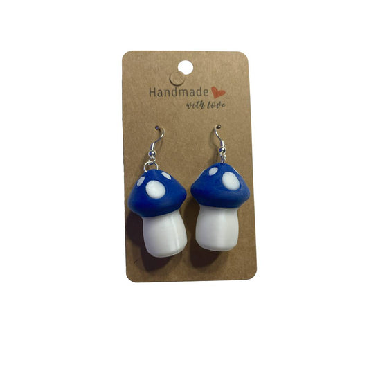3D Funky Fungus Mushroom Earring Sets with Glow-in-the-Dark & Several Color Choices - White / Blue - jewelry