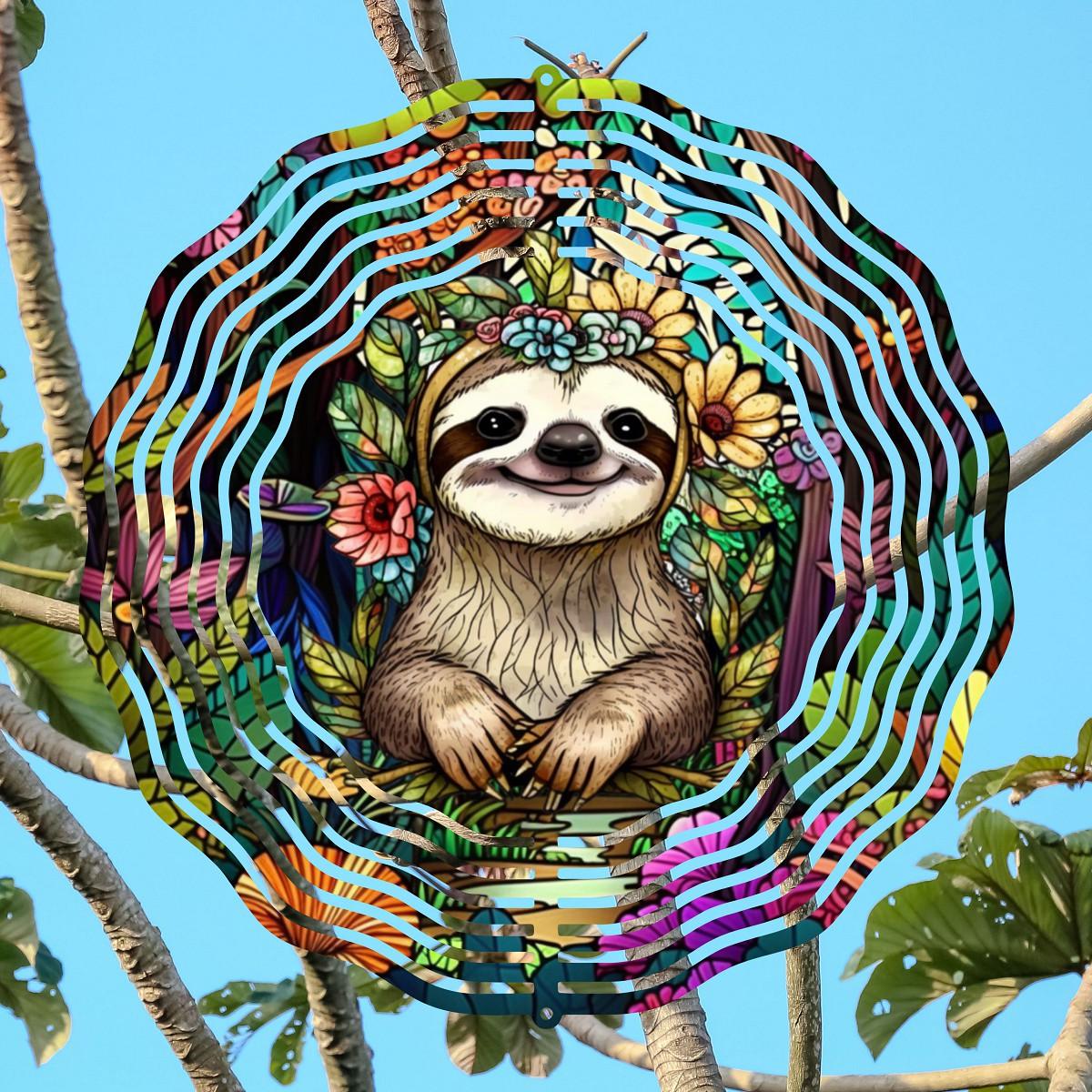 A Sloth Hiding Among the Flora on a Wind Spinner - wind spinner