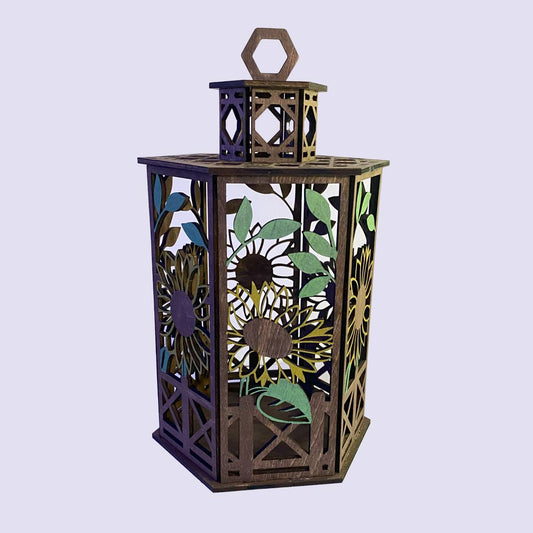 Farmyard Lantern Cupola Designs with a flameless candle and 10 design choices - Sunflowers / Rosewood / Basswood - decor