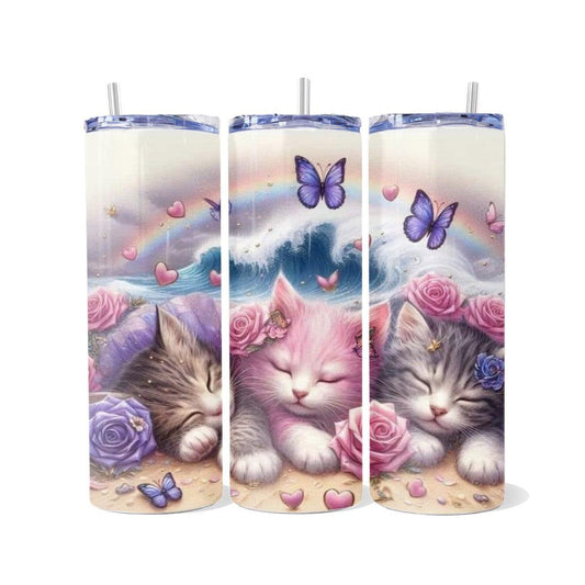 Charming Kittens and Butterflies Delight: A Skinny Tumbler - skinny tumbler