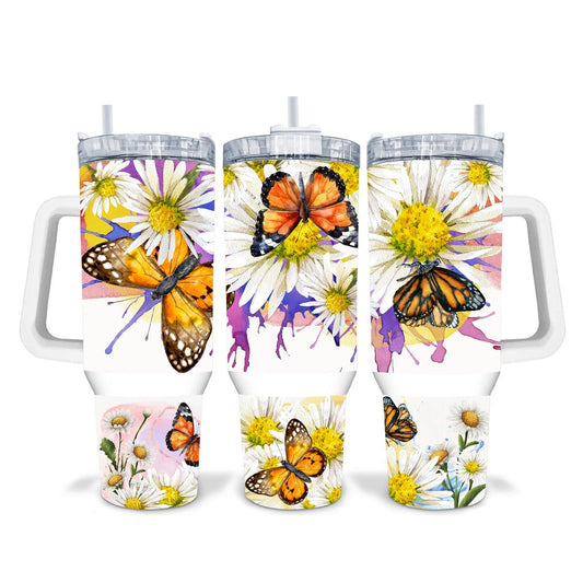 Dazzling Butterflies Dance on White Daisies a 40 oz Tumbler! - tumbler