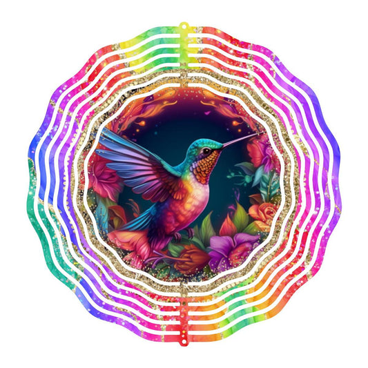 Vibrant Hummingbird Dances Amongst Blooms! - a Wind Spinner - wind spinner