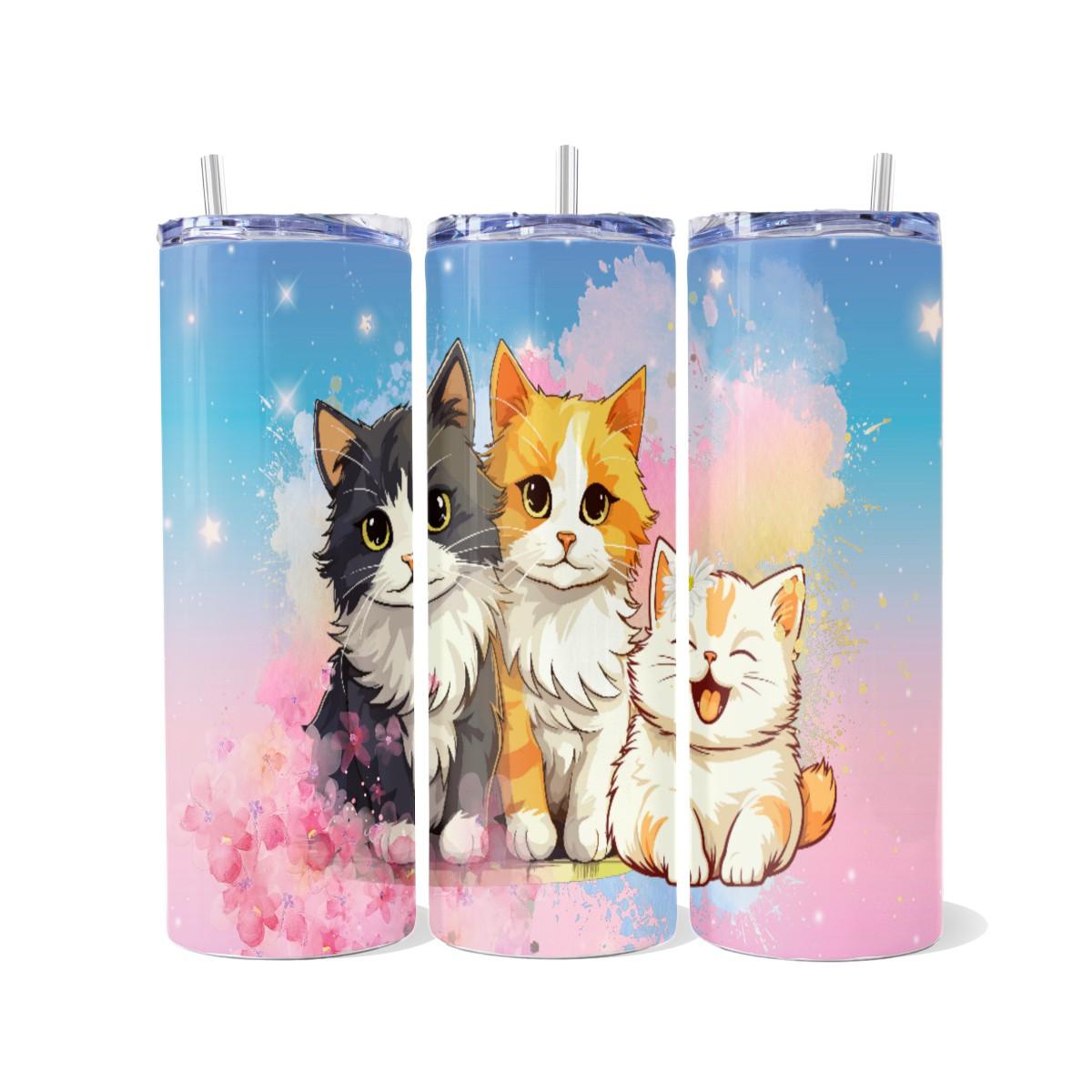 Three Cute Kittens on a Watercolor Background - a Skinny Tumbler - Kimmie's Creations L.L.C.