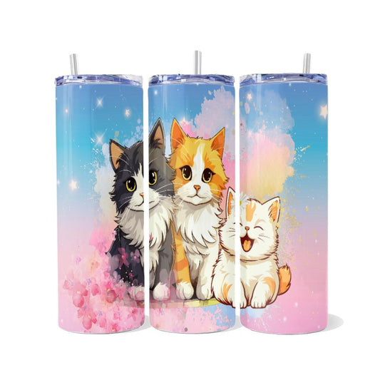 Three Cute Kittens on a Watercolor Background - Skinny Tumbler - skinny tumbler