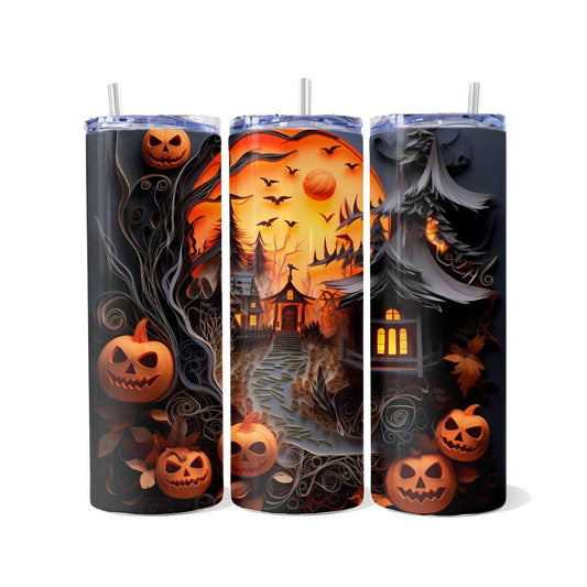 Spooktacular Haunted House Skinny Tumbler - skinny tumbler