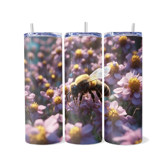 Honeybee Pollinates a Field of Flowers on Skinny Tumbler - skinny tumbler