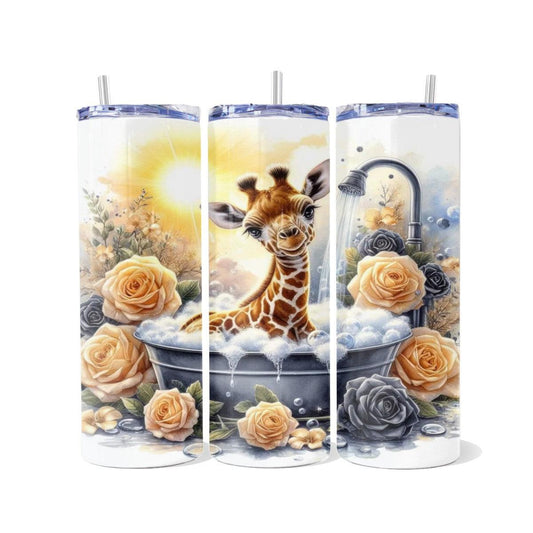 Adorable Mini Giraffe Makes a Splash! - Skinny Tumbler - skinny tumbler