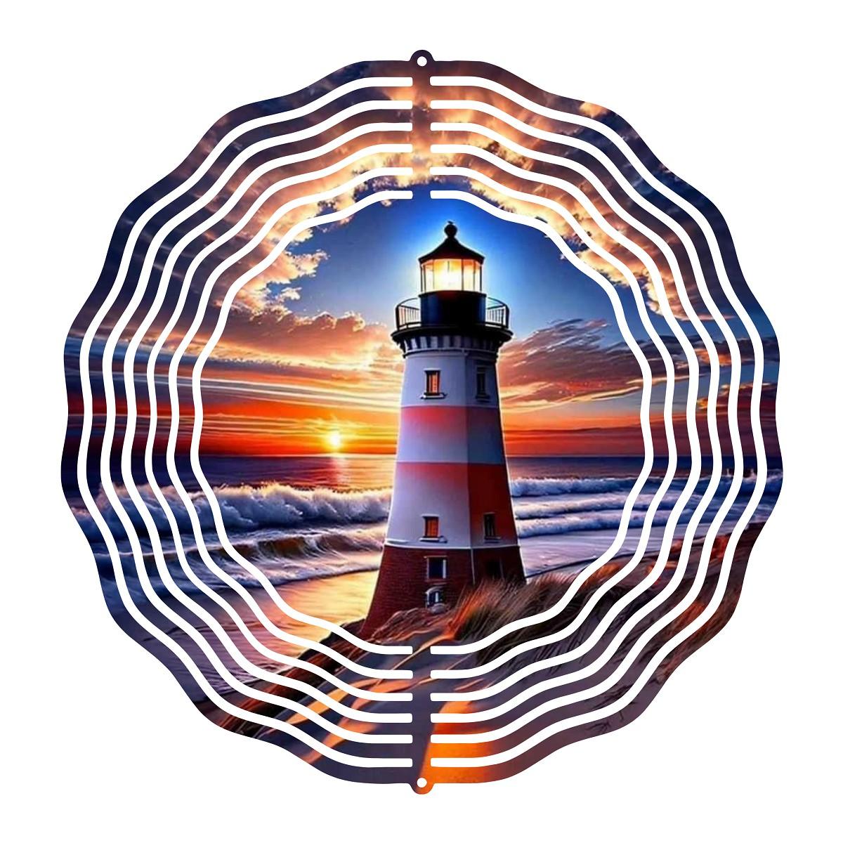 Captivating Sunset Lighthouse Spinner! - wind spinner