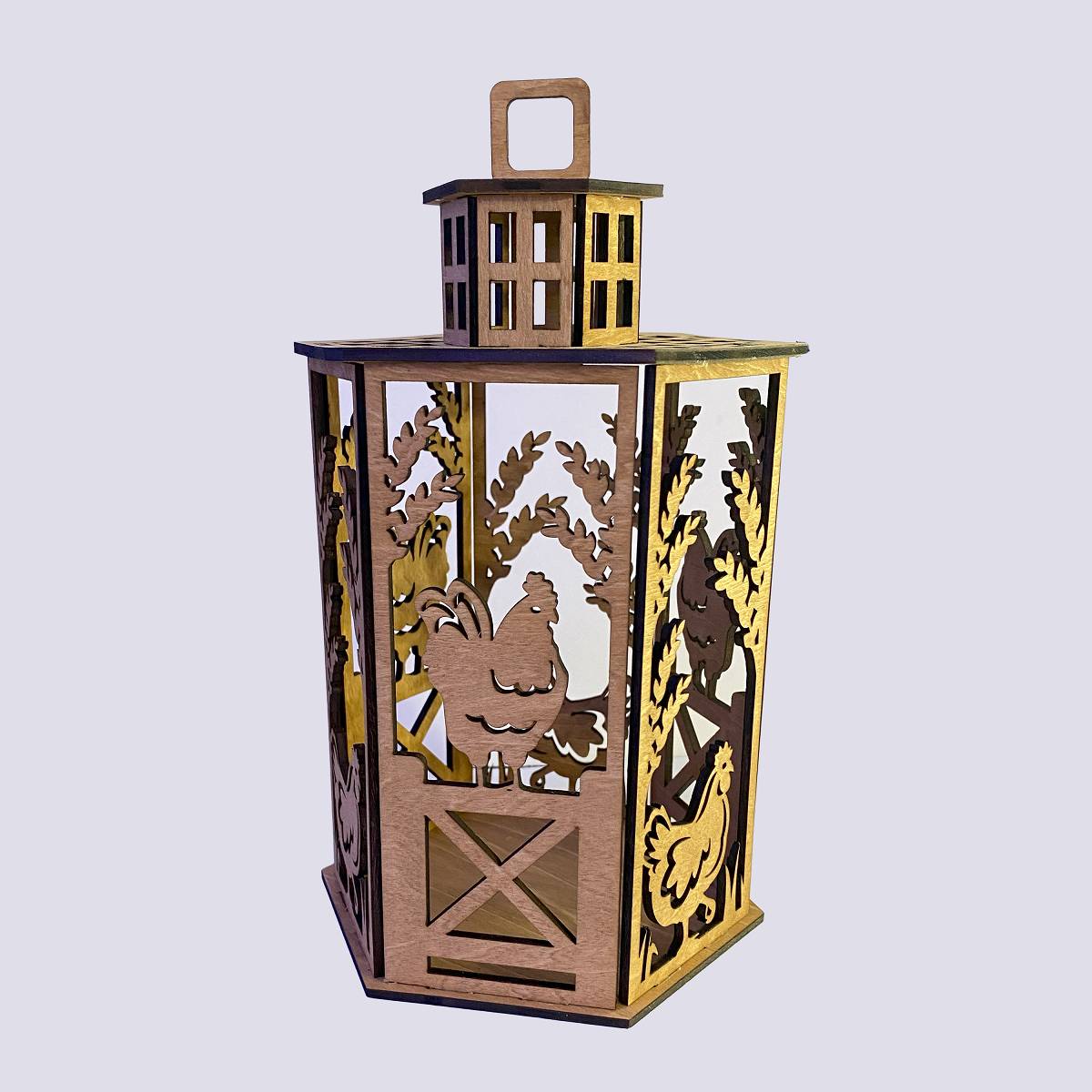 Farmyard Lantern Cupola Designs with a flameless candle and 10 design choices - Chickens / Rosewood / Basswood - decor