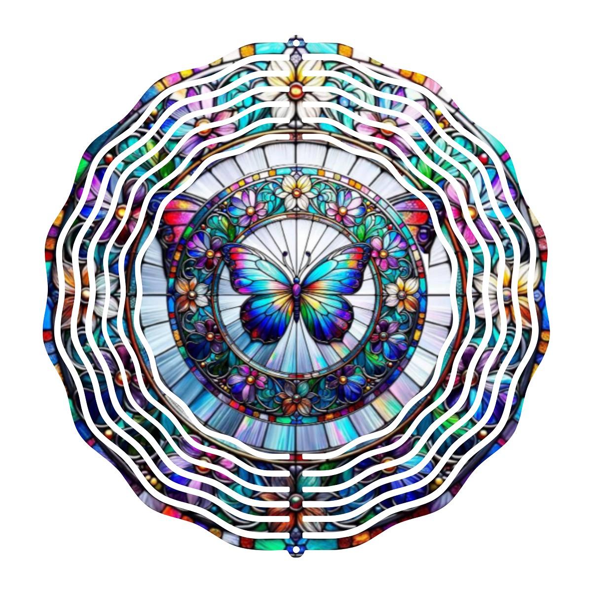 Mesmerizing Stained Glass Butterfly & Flower design on a Wind Spinner - Kimmie's Creations L.L.C.