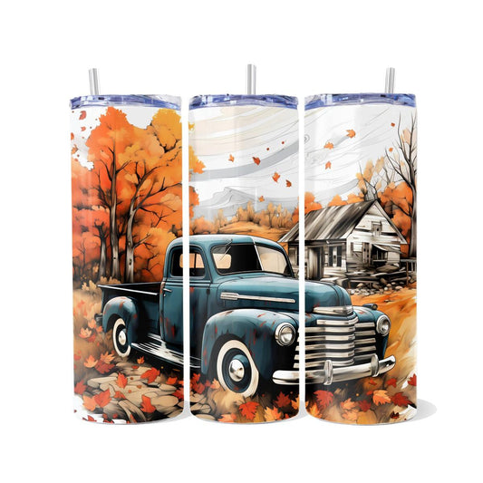 Vintage Truck Fall Design Skinny Tumbler - skinny tumbler