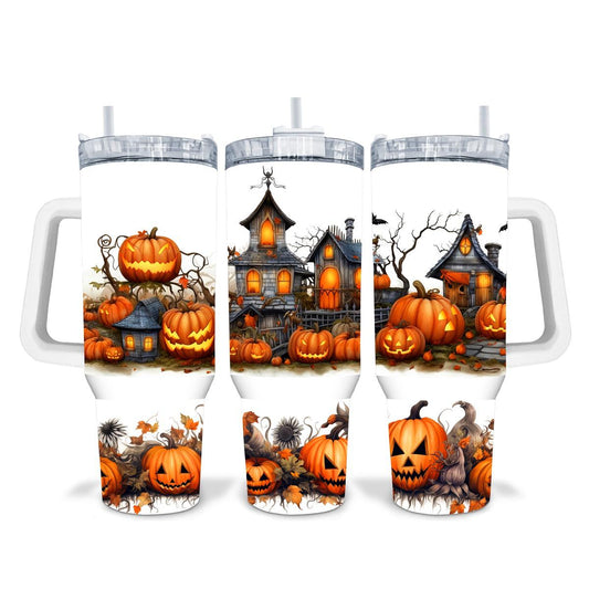 Spooktacular Sips: Unleash Halloween Vibes with a Haunted House 40 oz Tumbler! - tumbler