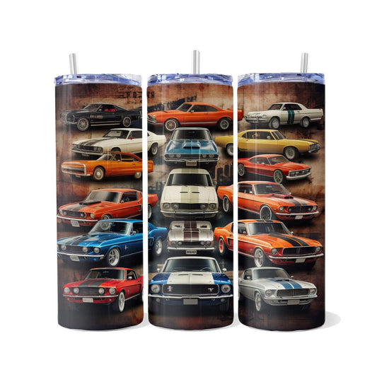 Numerous Muscle Cars on a Skinny Tumbler - skinny tumbler