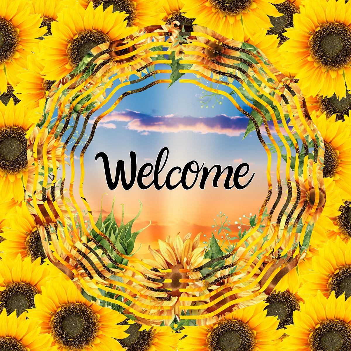 Welcome Sign with Sunflowers on Wind Spinner - wind spinner