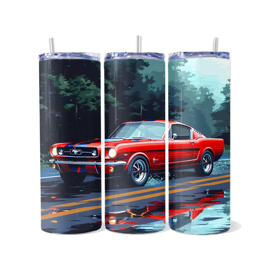 Vintage Mustang in Retro Graphics on a Skinny Tumbler - skinny tumbler