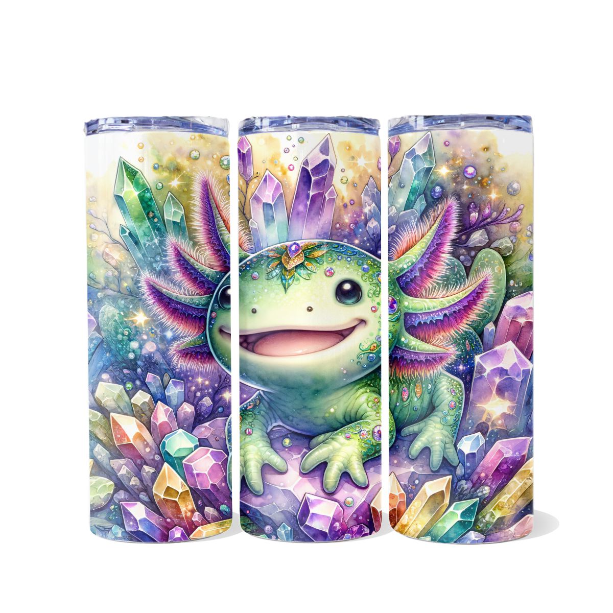 Axolotl with Crystals Dual Opening Skinny Tumbler