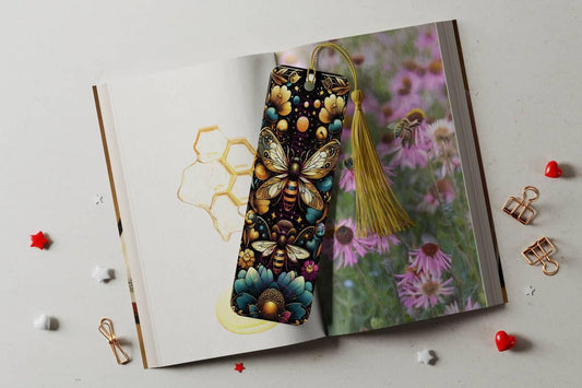Artistic Honeybee and Flower bookmarks with 4 different designs - 02 - bookmark