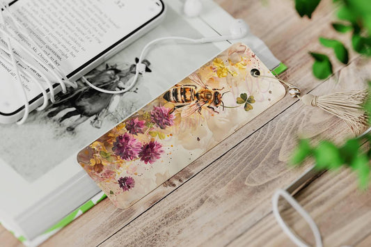 Watercolor Bees and Flowers bookmarks with 4 design choices - 02 - bookmark