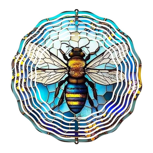 Bee over Stained-Glass Wind Spinner - wind spinner