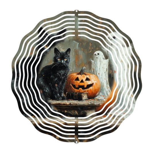 Spooky Black Cat Wind Spinner Conjures Halloween - wind spinner