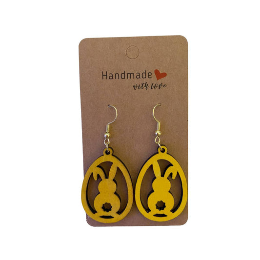 Easter Wooden Earring Designs - Bunny Tail / Yellow - jewelry