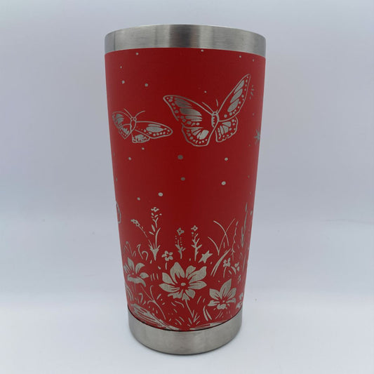 Cat and Butterflies Engraved Tumbler