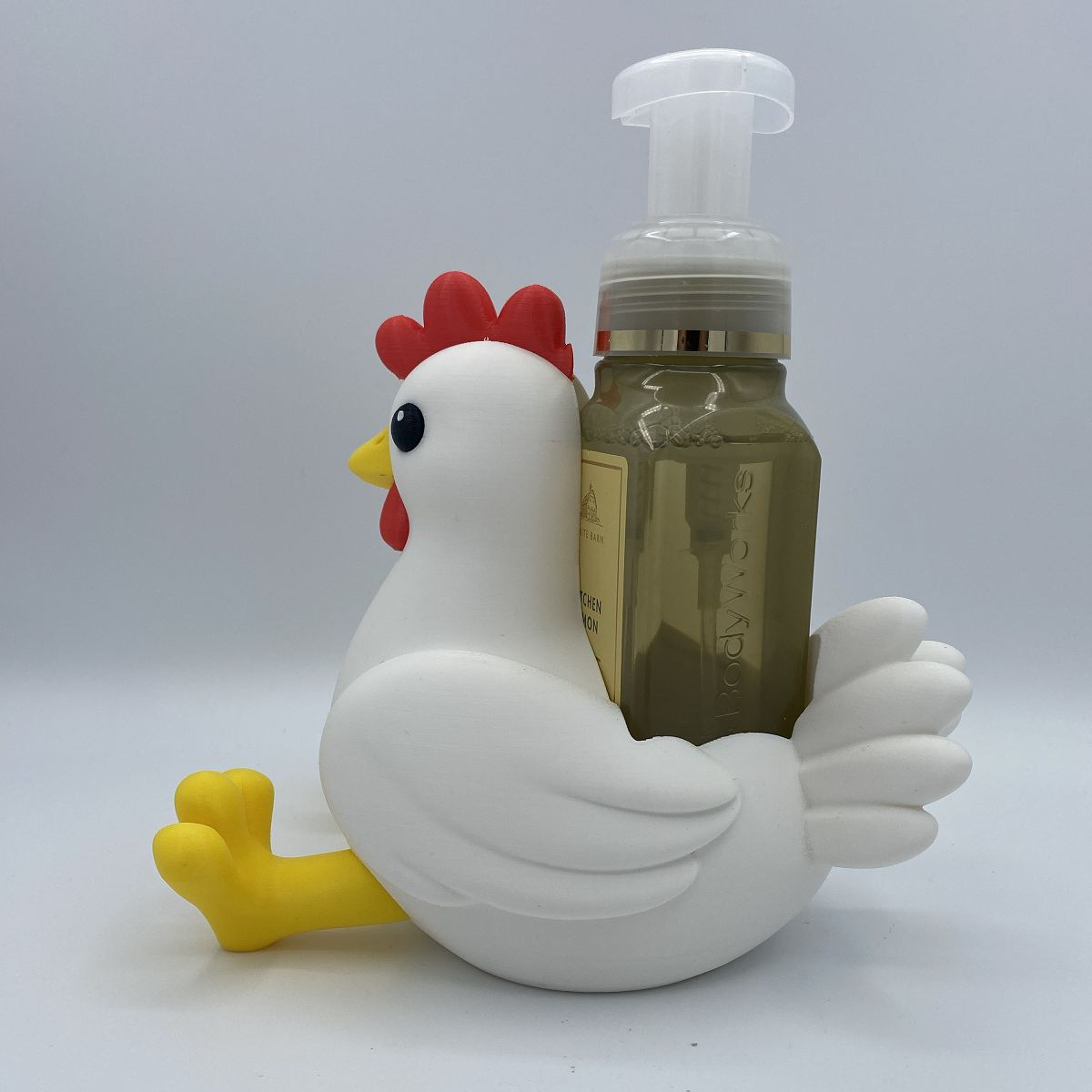 Side view of chicken 3D printed soap holder