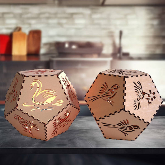 Dodecahedron Lanterns with flameless candles - Aviary / Basswood / Rosewood - decor