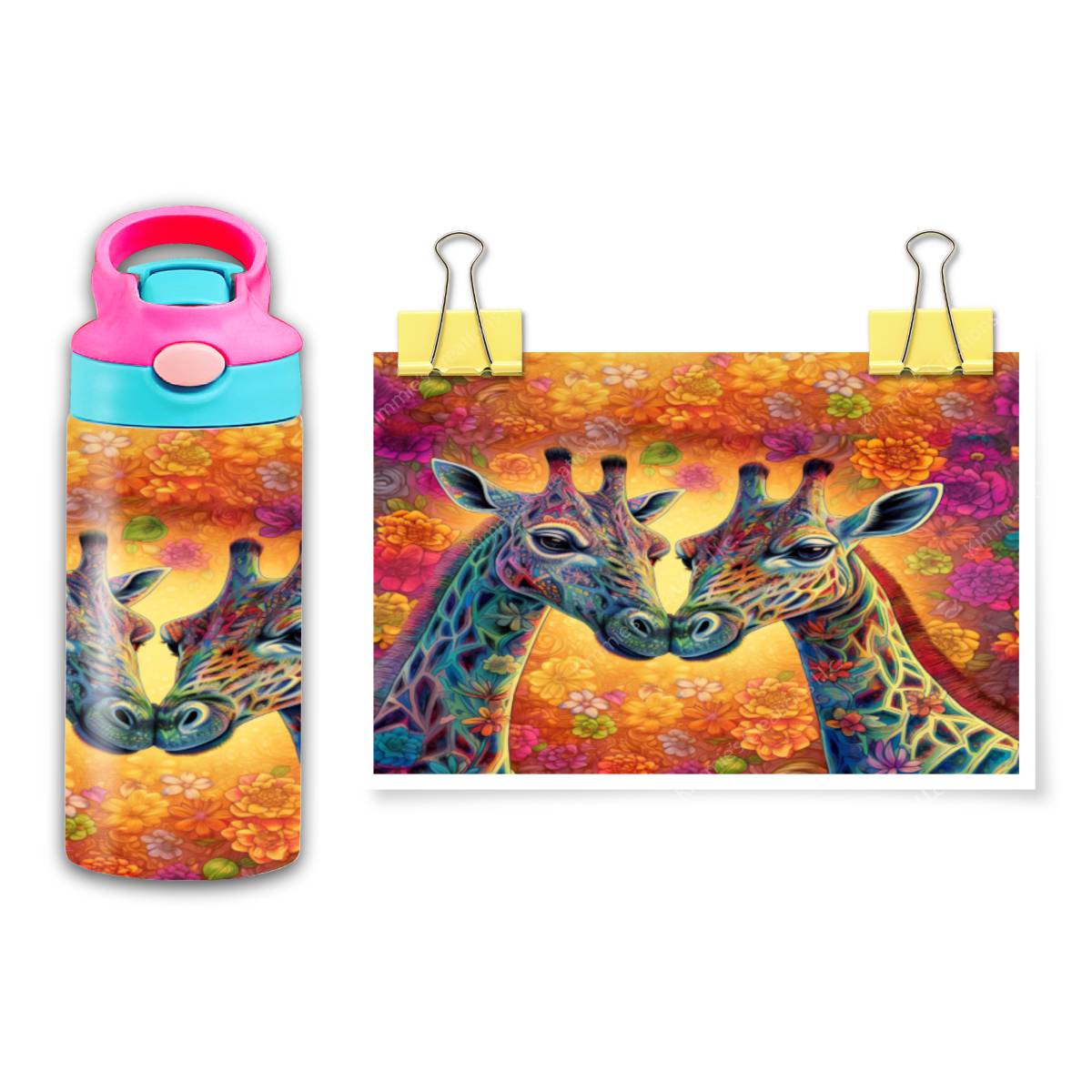 Playful Giraffes Share Refreshing Moments - a 12 oz Flip Top