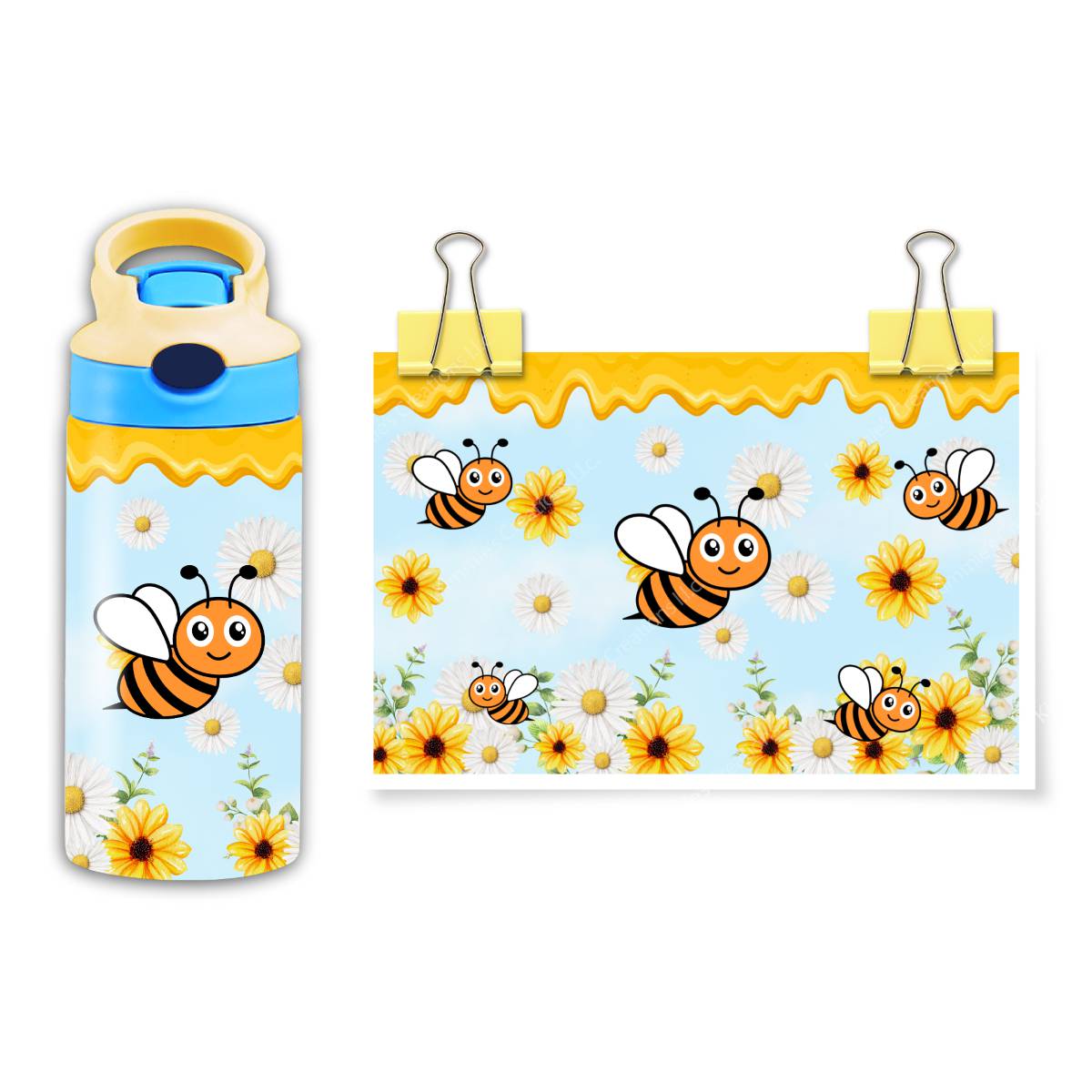 Cartoon Bees, Sunflowers & Daisies