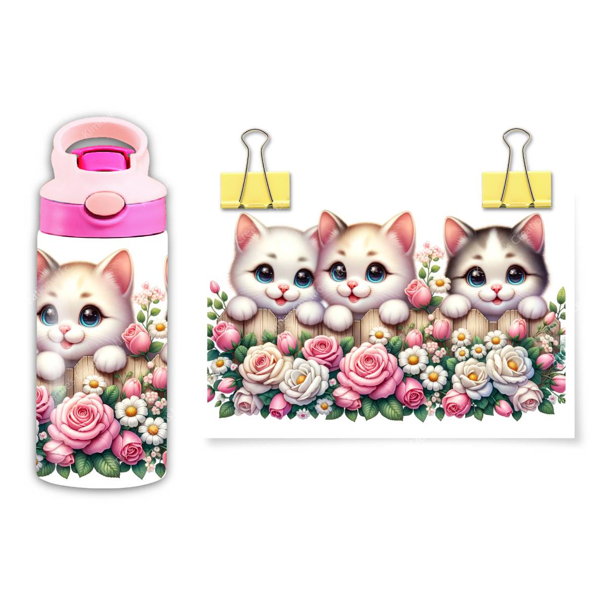 Kittens Peeking Over a Fence - 12 oz Flip Top - flip top