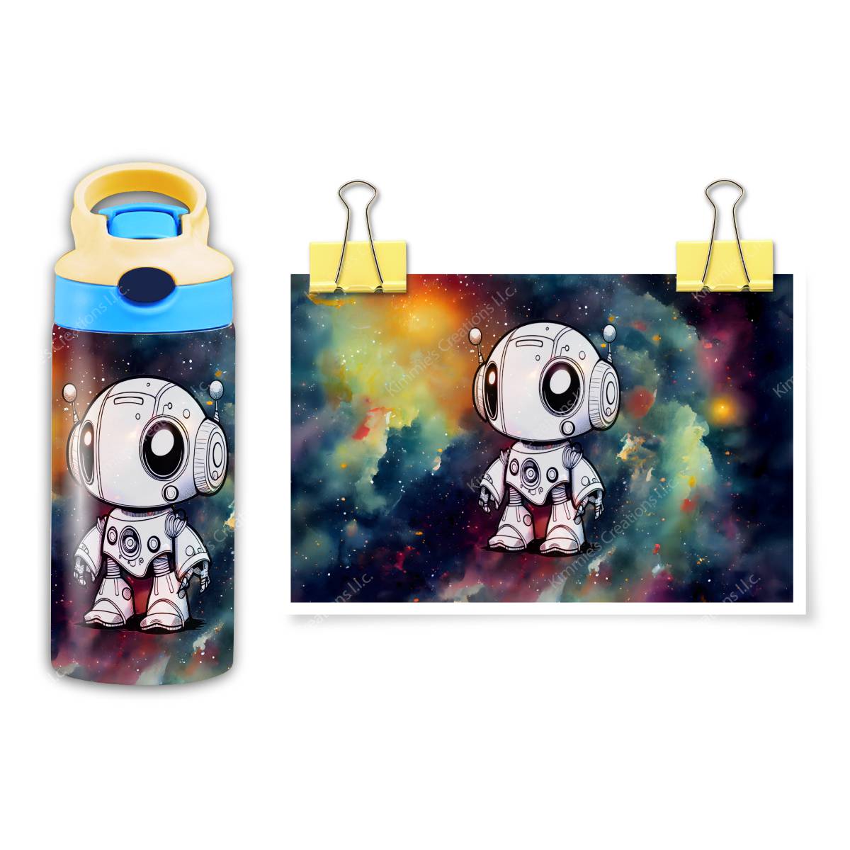 Cute Robot Keeps Kids Hydrated! - a Flip Top with 5 different image options