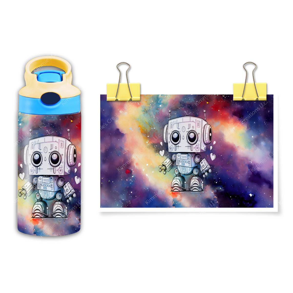 Cute Robot Keeps Kids Hydrated! - a Flip Top with 5 different image options