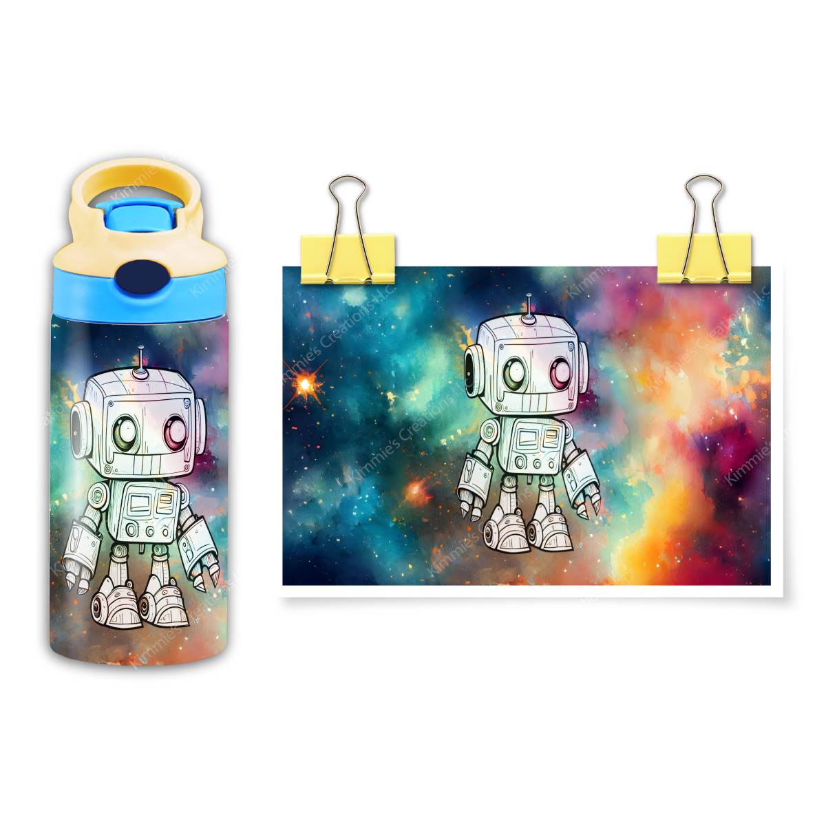 Cute Robot Keeps Kids Hydrated! - a Flip Top with 5 different image options
