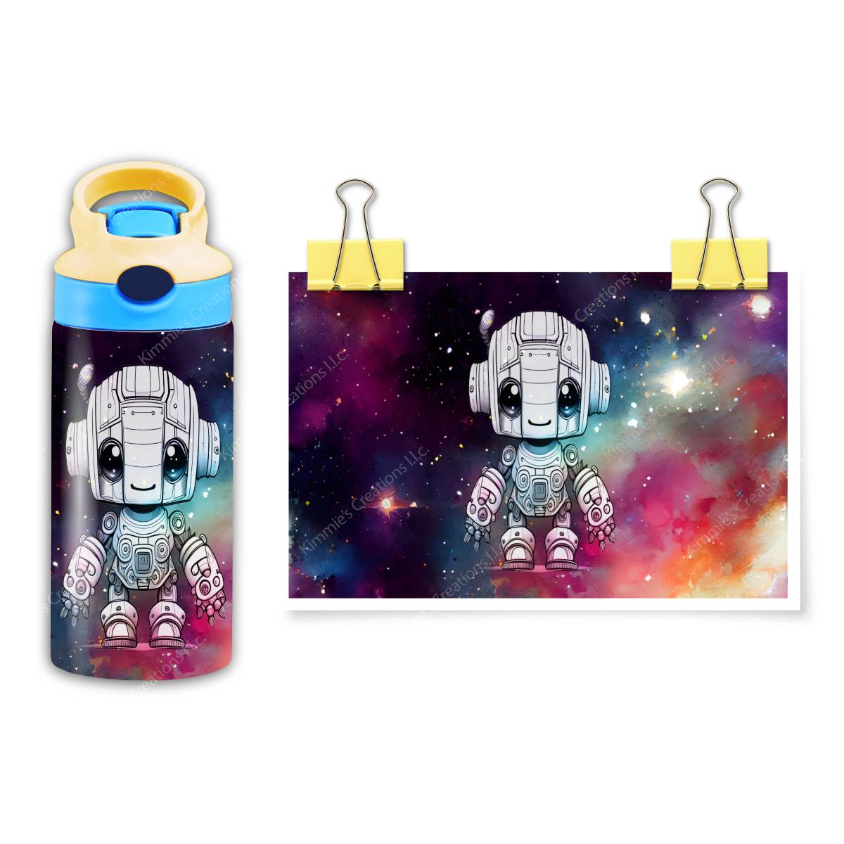 Cute Robot Keeps Kids Hydrated! - a Flip Top with 5 different image options