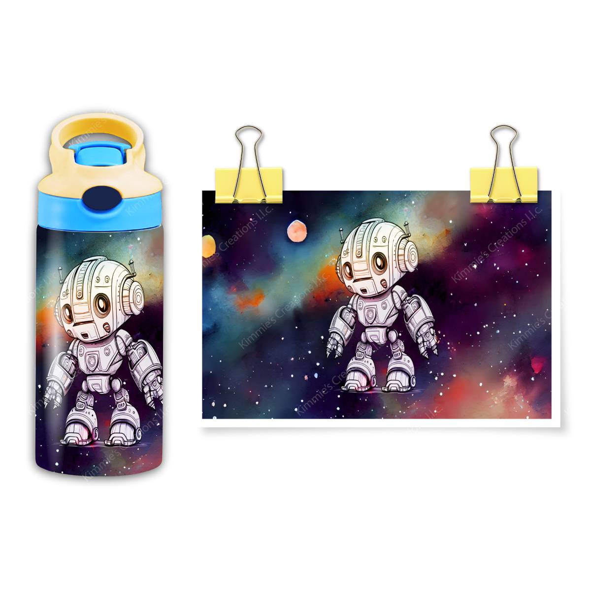 Cute Robot Keeps Kids Hydrated! - a Flip Top with 5 different image options