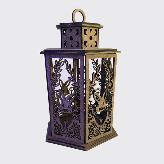 Easter Bunny Cupola Lantern with floral design and a flameless candle - Rosewood - decor