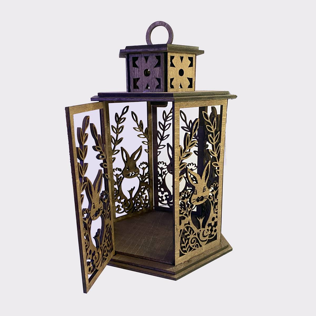 Easter Bunny Cupola Lantern with floral design and a flameless candle - decor