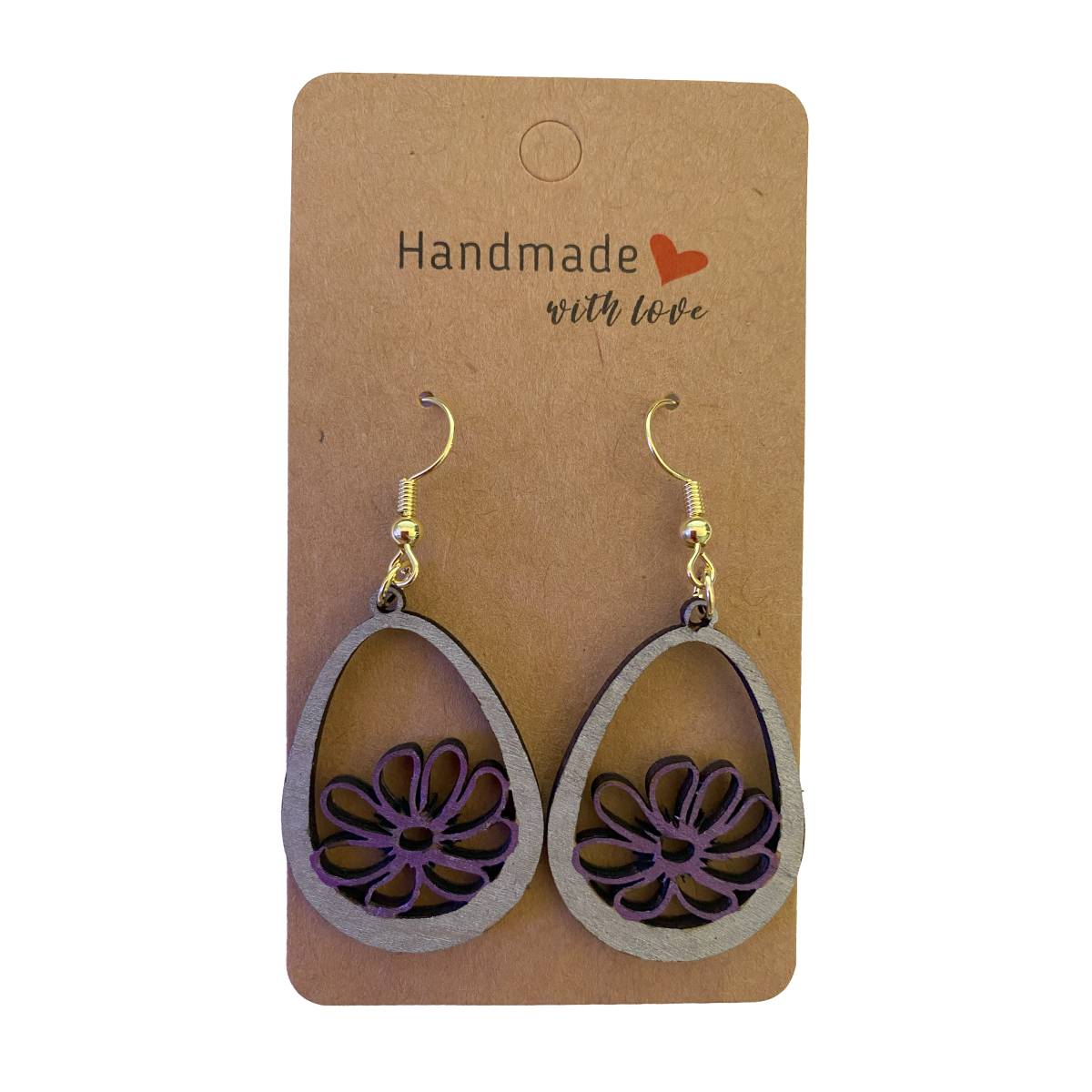 Flowers in Teardrops Wooden Earrings