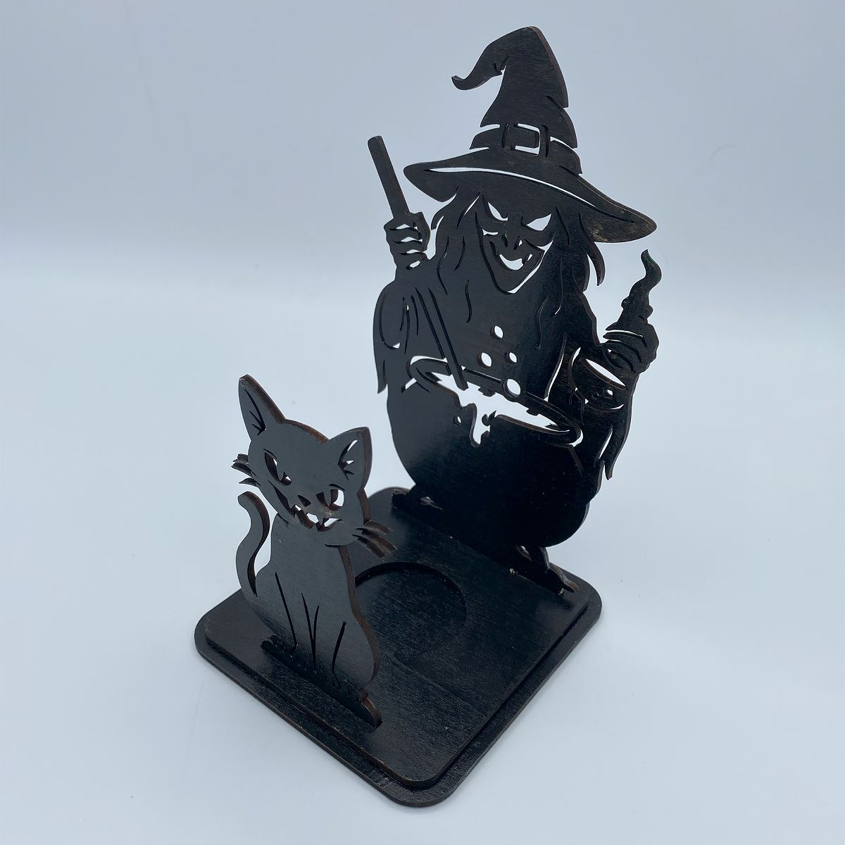 Halloween Witch and Black Cat Flameless Candle Decor