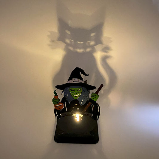 Halloween Witch and Black Cat Flameless Candle Decor