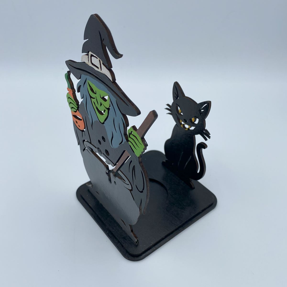 Halloween Witch and Black Cat Flameless Candle Decor
